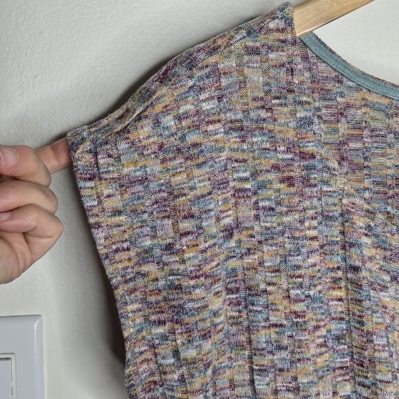 W5 by Anthropologie Multi-Colored Cap Sleeve Knit Top w/ Side Knot Size M - Picture 4 of 6